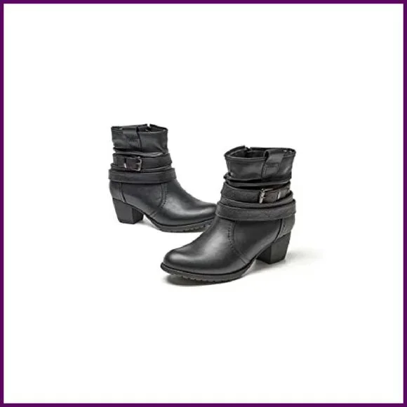Women's Mid Calf Boots Round Toe Low Heel Slouchy Dress Booties Buckle Strap